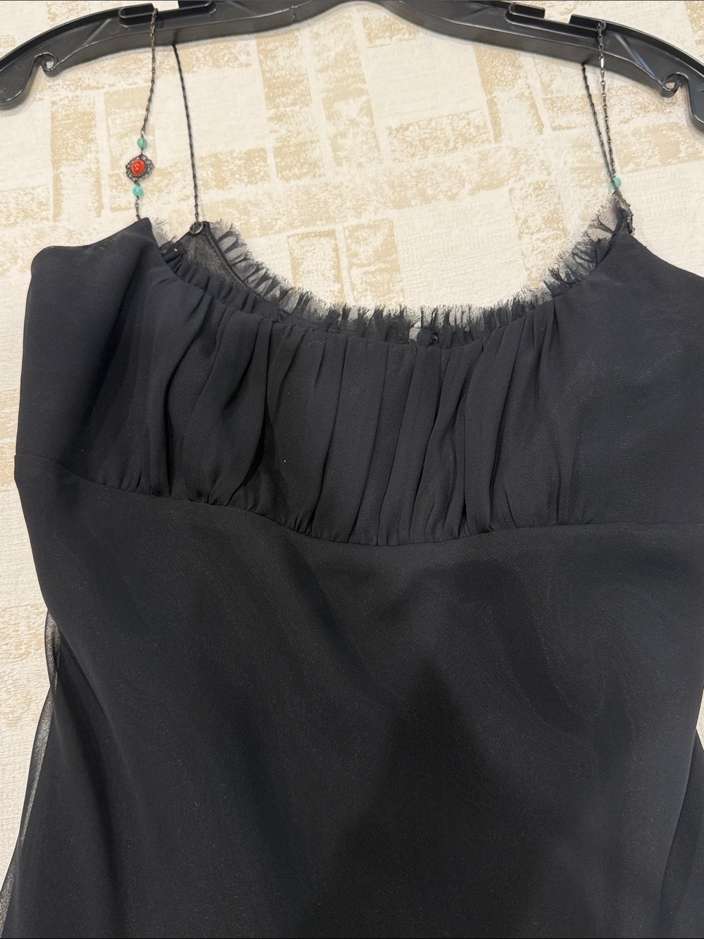 Abs By Allen Schwartz Womens Slip Dress Black Scoop Neck beaded straps - Picture 7 of 16